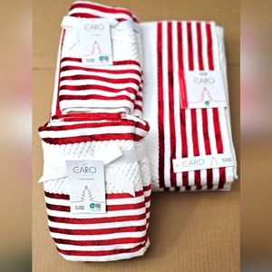 6pc CARO HOME  100% Cotton Stripe Bath Towel Set - Valentine's Red/White